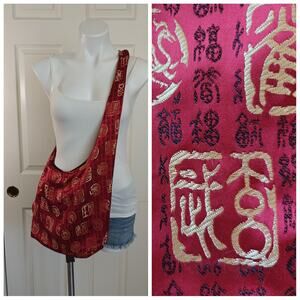 Pearl River Asian brocade red gold sling bag